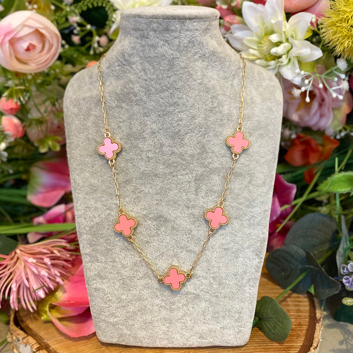 Pink Four Leaf Clover Necklace