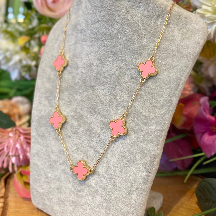 Pink Four Leaf Clover Necklace