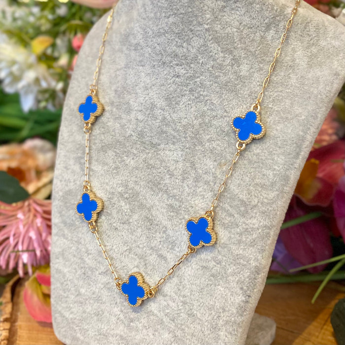 Royal Blue Four Leaf Clover Necklace