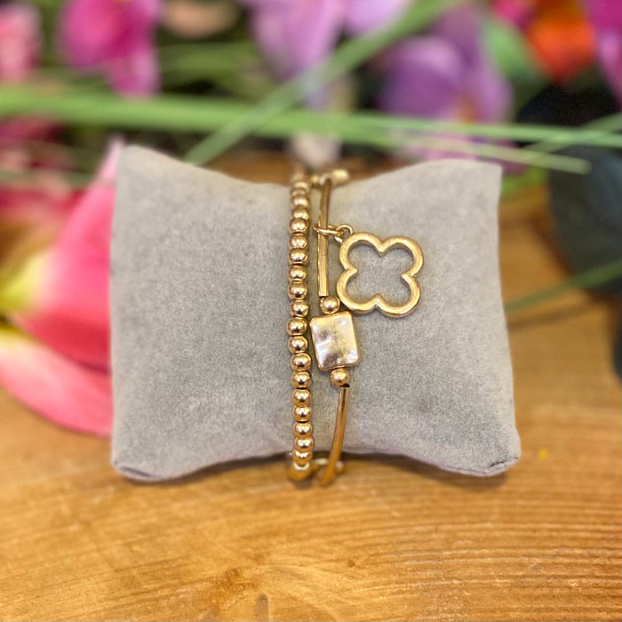 Gold Beaded Open Four Leaf Clover Bracelet