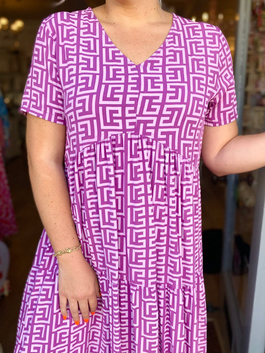 The Libby Dress - Magenta Geometric