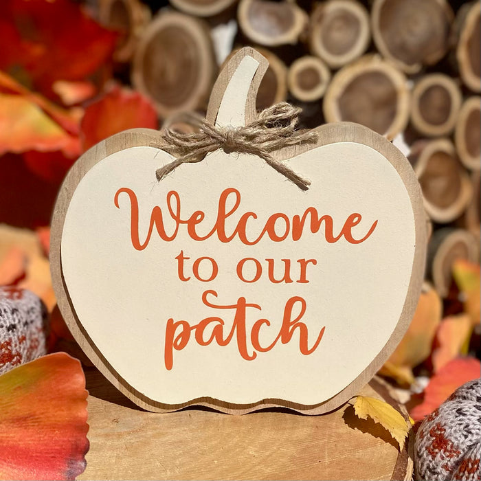 "Welcome to our Patch" Wooden Plaque - Cream