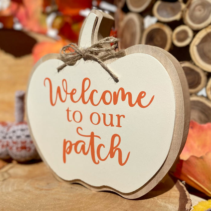 "Welcome to our Patch" Wooden Plaque - Cream