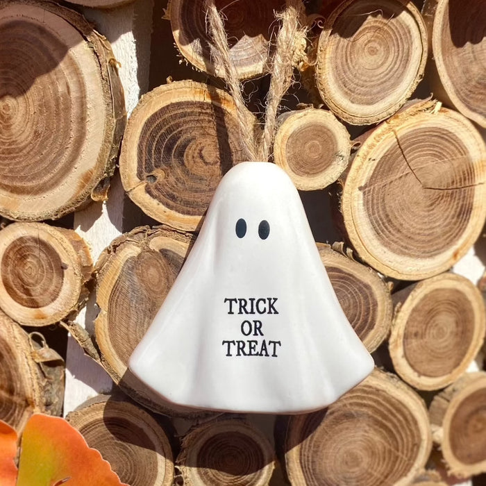 "Trick or Treat" Ceramic Hanging Ghost