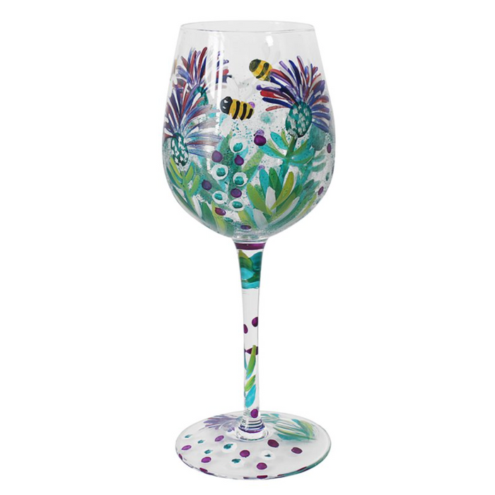 Handpainted Wine Glass by Lynsey Johnstone - Thistles & Bees