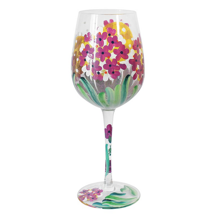 Handpainted Wine Glass by Lynsey Johnstone - Pink Hydrangeas