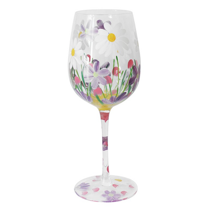 Handpainted Wine Glass by Lynsey Johnstone - Daisies