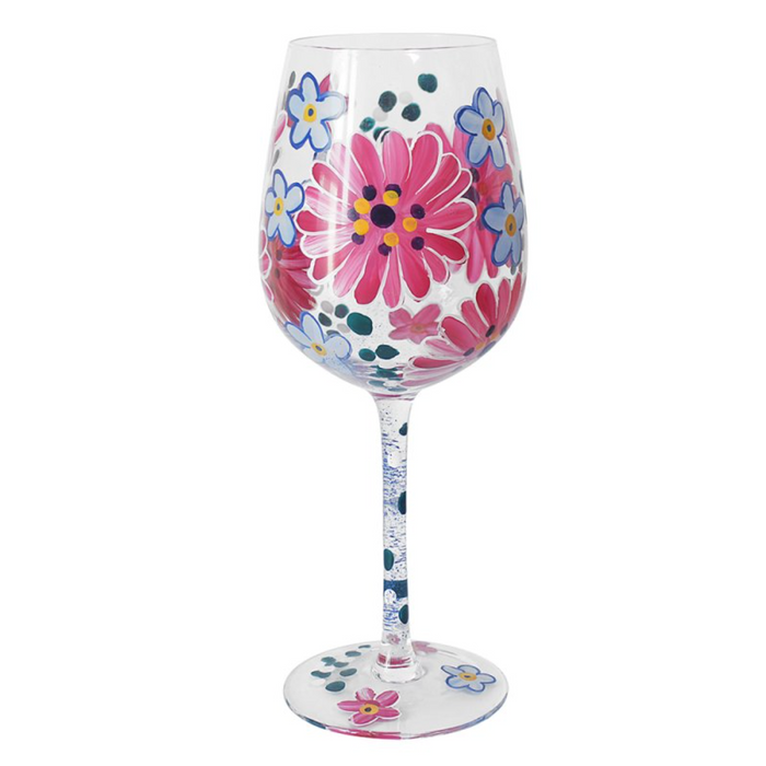 Handpainted Wine Glass by Lynsey Johnstone - Pink Gerbera