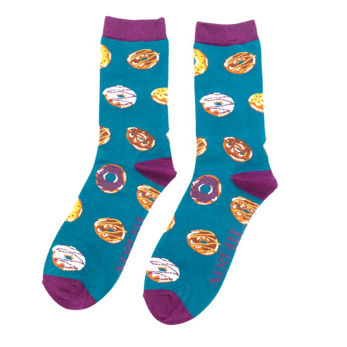 Mr Heron Bamboo Socks - Teal Doughnuts