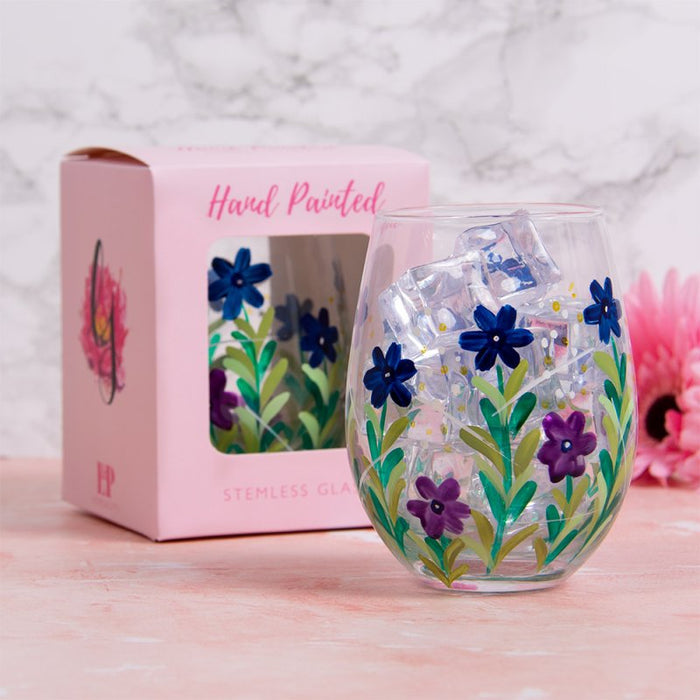 Handpainted Stemless Glass by Lynsey Johnstone - Blue Meadow