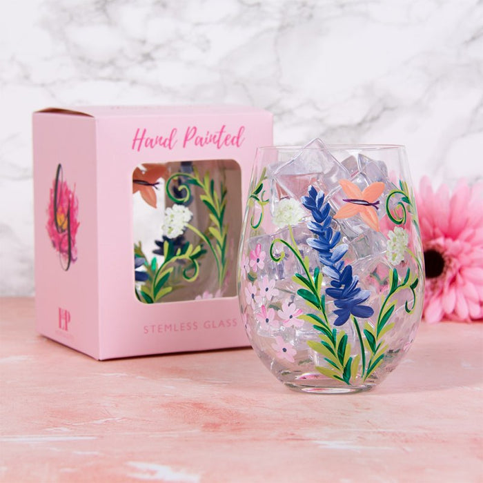 Handpainted Stemless Glass by Lynsey Johnstone - Botanicals & Butterflies