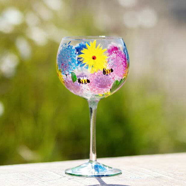 Handpainted Gin Glass by Lynsey Johnstone - Alliums & Bees