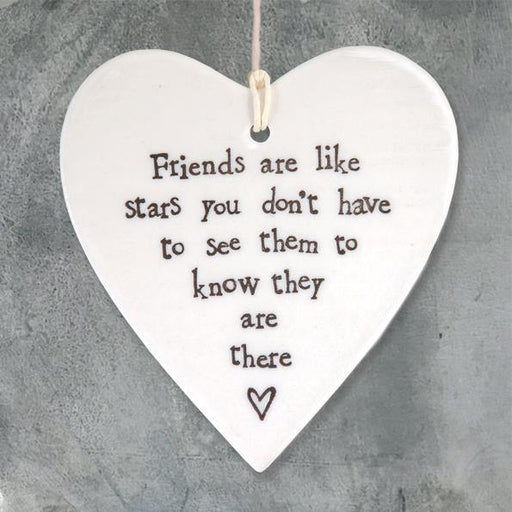 East of India - "Friends are Like Stars" Porcelain Hanging Heart - The Olive Branch & Lovely Libby's