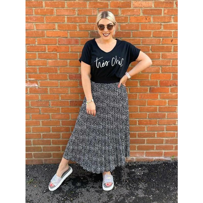 Pleated Polka Dot Skirt - Black