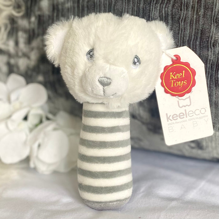 White and Grey Bear Rattle by Keel Toys