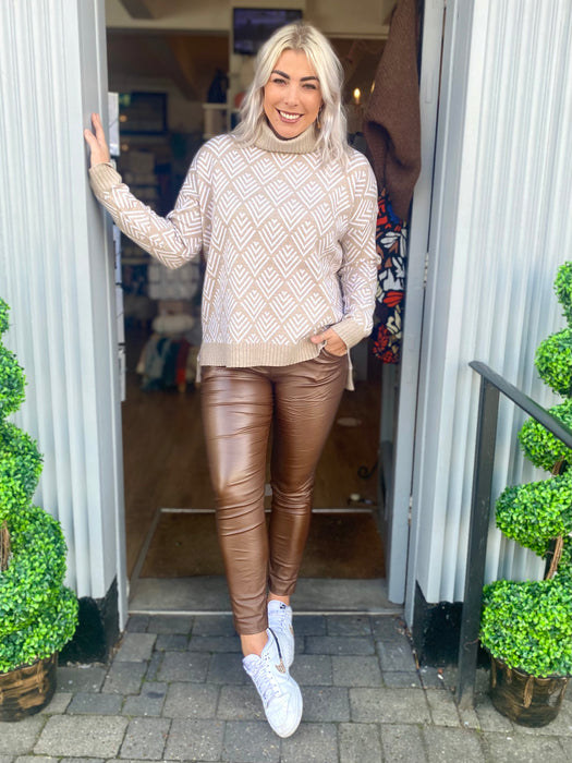 Leather Look Magic Trousers - Brown