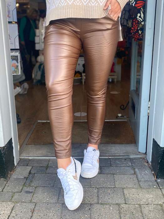 Leather Look Magic Trousers - Brown