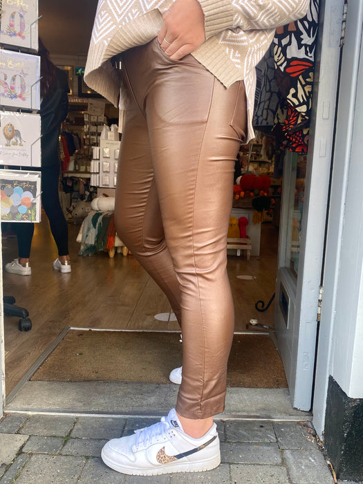 Leather Look Magic Trousers - Brown