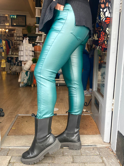 Leather Look Magic Trousers - Teal
