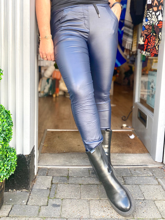 Leather Look Magic Trousers - Navy