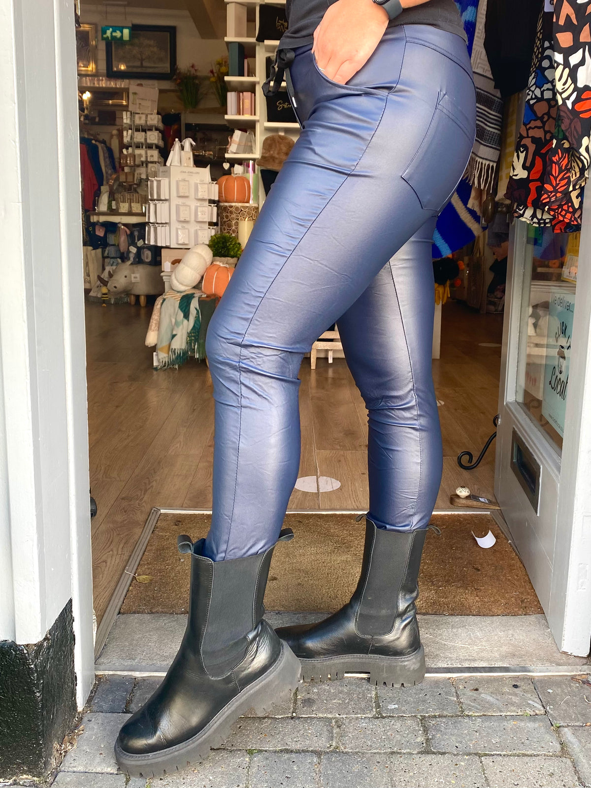 Leather Look Magic Trousers Navy Lovely Libby s