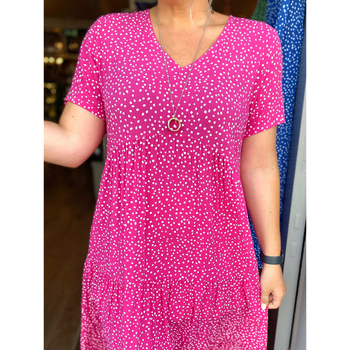 The Libby Dress - Fuchsia Pink Dotty