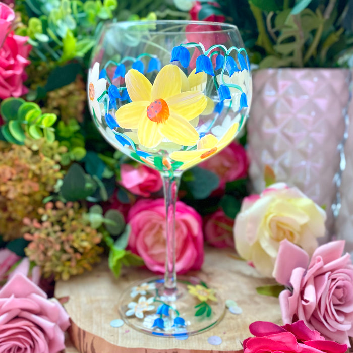 Handpainted Gin Glass by Lynsey Johnstone - Daffodils & Bluebells