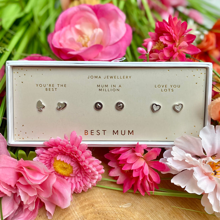 "Best Mum" Boxed Trio of Earrings by Joma Jewellery