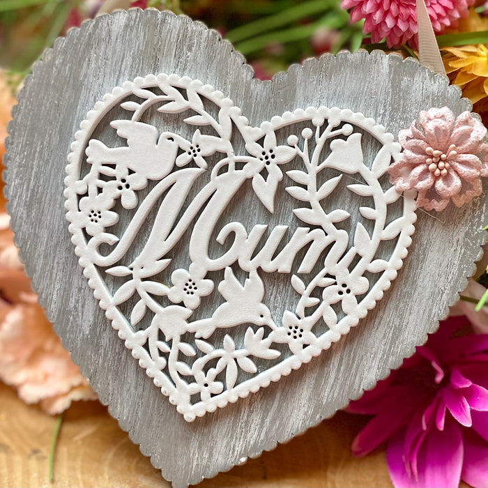 Grey Hanging Mum Heart