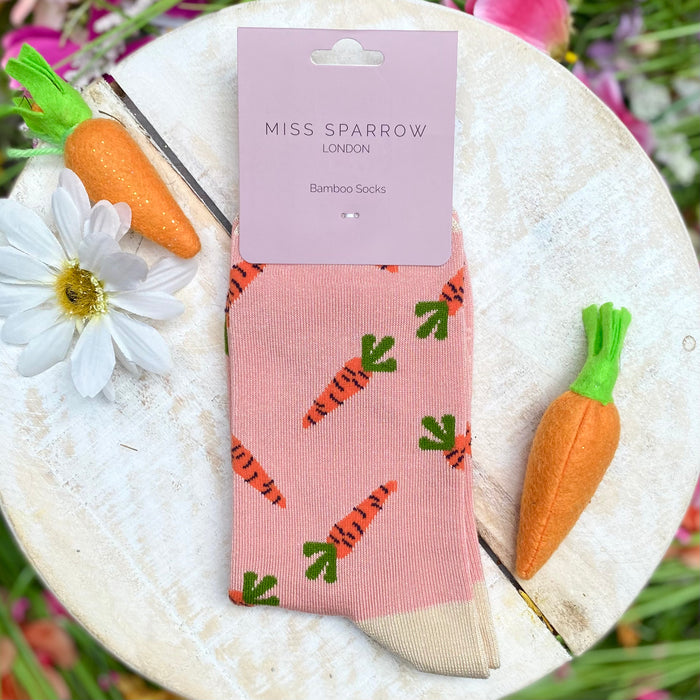 Miss Sparrow Bamboo Socks - Dusky Pink Carrots