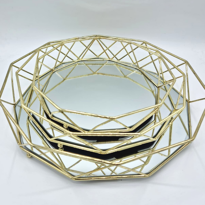 Gold Geometric Mirrored Tray - Medium