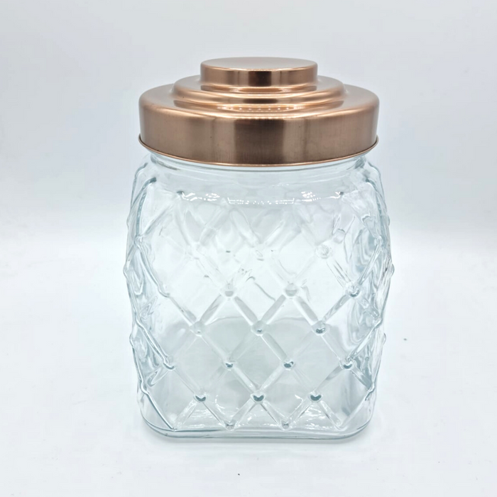 Copper Lid Square Glass Storage Jar - Small