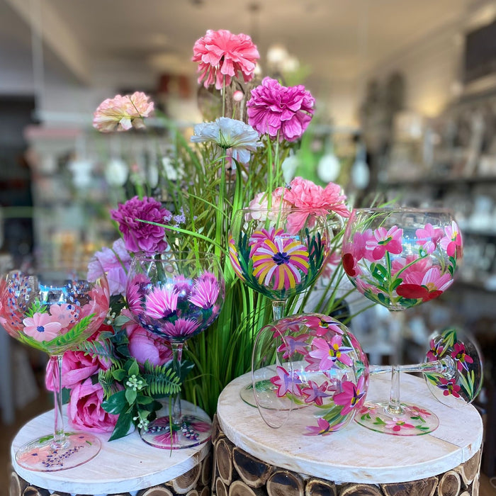 Lynsey Johnstone - Hand Painted Gin Glass - Honeysuckle Flowers