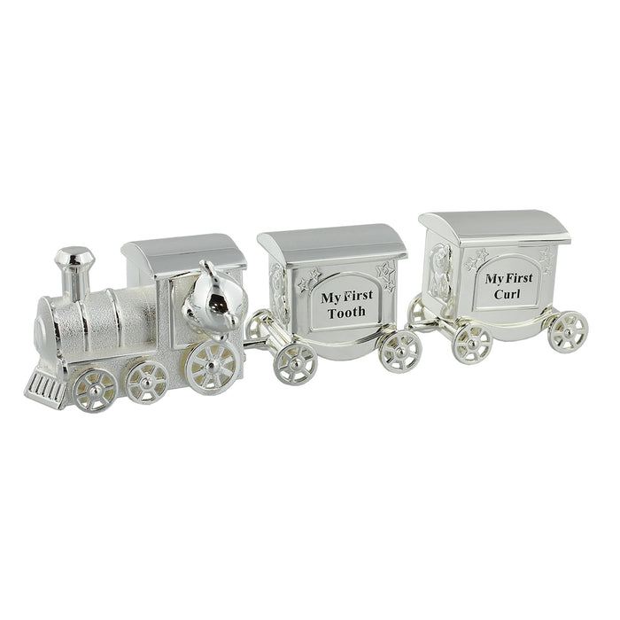 Silverplated Train First Tooth & Curl Set With 2 Carriages