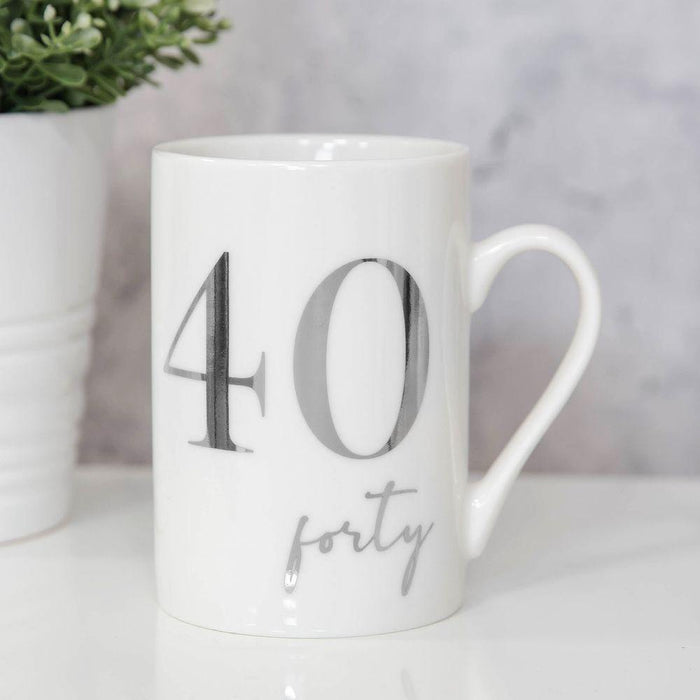Milestones New Bone China 11Oz Mug With Silver Foil - 40 - The Olive Branch & Lovely Libby's