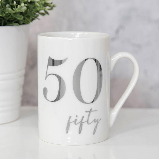 Milestones New Bone China 11Oz Mug With Silver Foil - 50 - The Olive Branch & Lovely Libby's