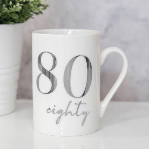 Milestones New Bone China 11Oz Mug With Silver Foil - 80 - The Olive Branch & Lovely Libby's