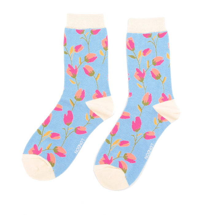 Miss Sparrow Bamboo Socks - Sky Ditsy Flowers