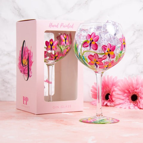 Handpainted Gin Glass by Lynsey Johnstone - Pink Orchids