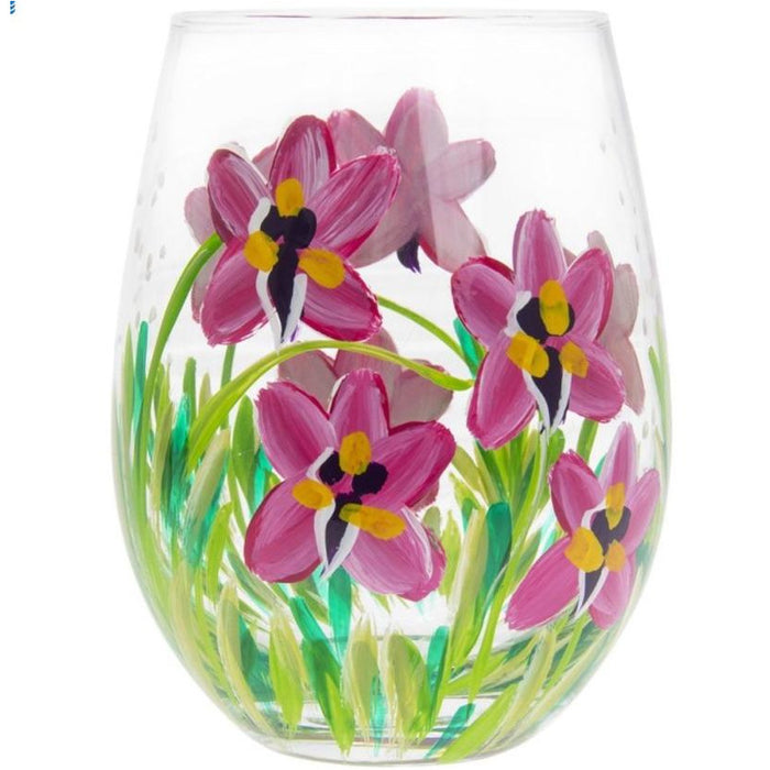 Handpainted Stemless Glass by Lynsey Johnstone - Pink Orchids