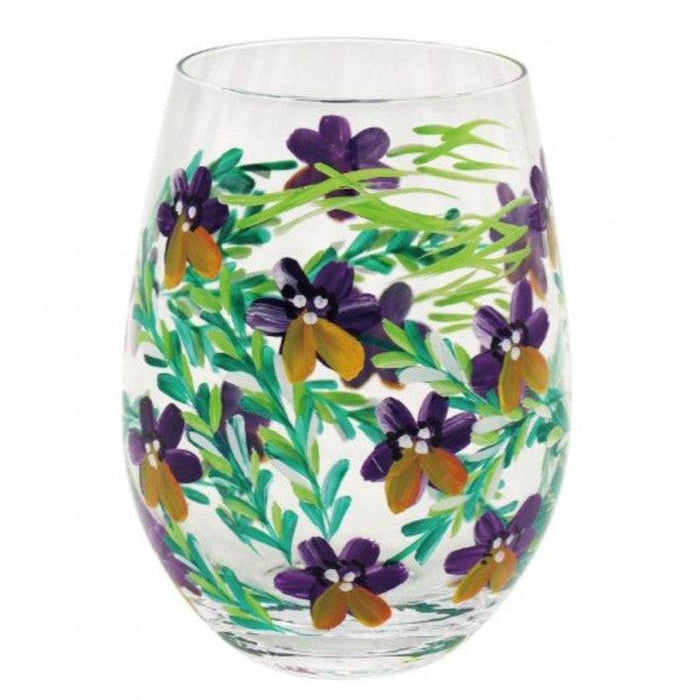 Handpainted Stemless Glass by Lynsey Johnstone - Pansies