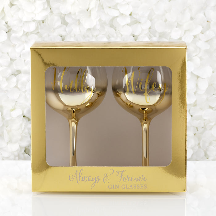 Hubby / Wifey - Set Of 2 Gold Ombre Gin Glasses
