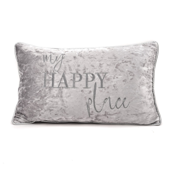 Crushed Velvet Cushion 'My Happy Place'
