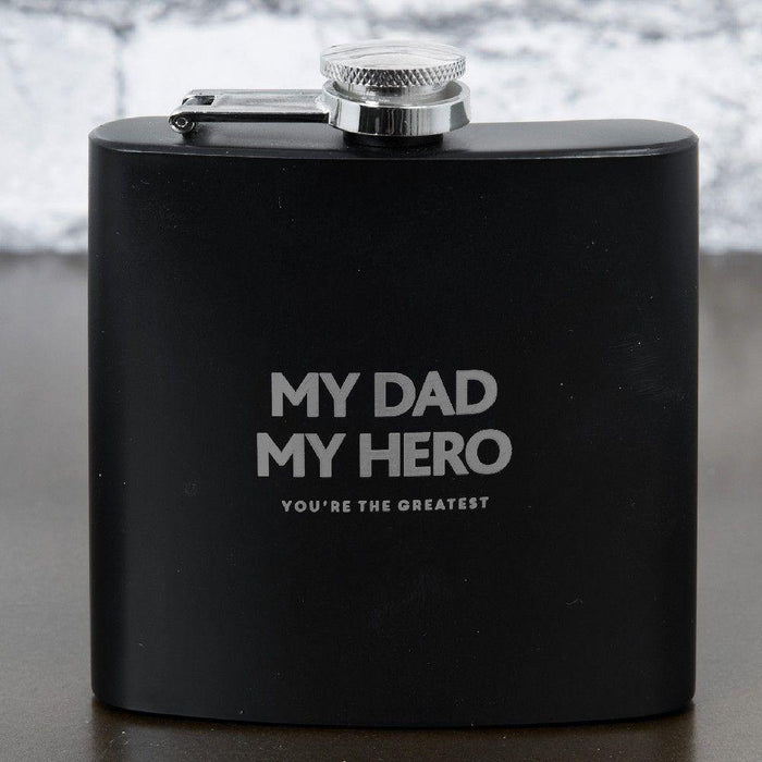 Hero Black Finish Rectangular Hipflask - My Dad - The Olive Branch & Lovely Libby's