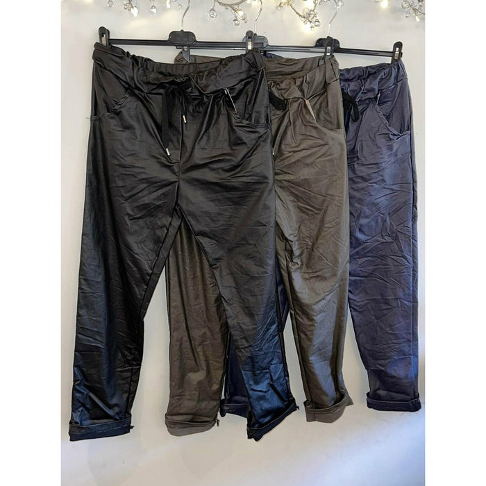 Leather Look Magic Trousers - Khaki