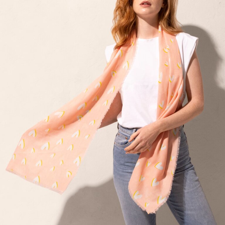 Scarf - ELLIE LOVE yellow pink - Bold heart print main image 1
