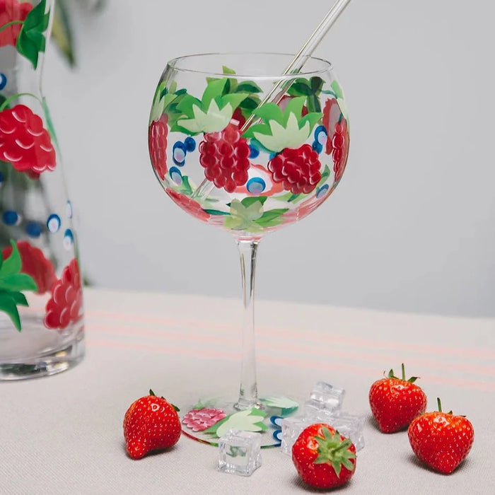 Raspberries Hand Painted Gin Glass by Lynsey Johnstone