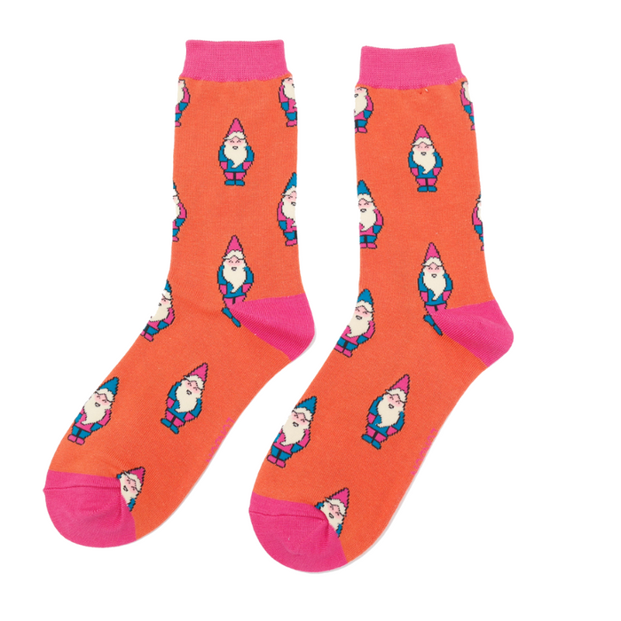 Miss Sparrow Bamboo Socks - Burnt Orange Gnomes