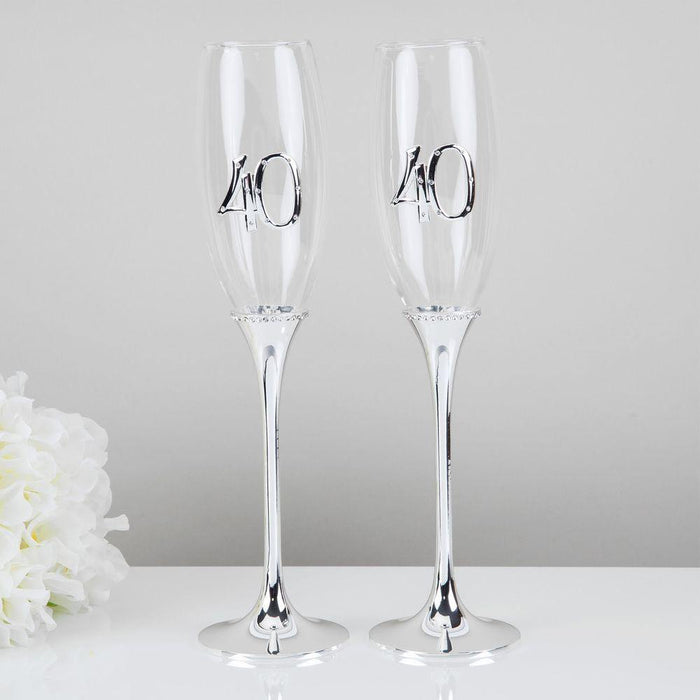 Set Of 2 Champagne Flutes - 40th Wedding Anniversary - The Olive Branch & Lovely Libby's