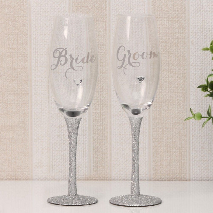 Celebrations Wedding Champagne Flutes Set Of 2 - Bride & Groom